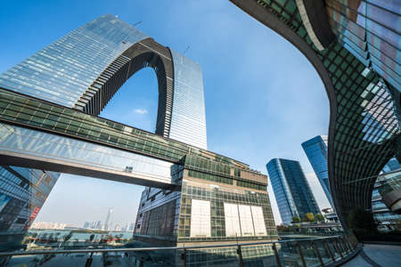 SUZHOU, CHINA- NOVEMBER 05: This is the Gate to the East, a modern landmark building in the Suzhou financial district on November 05, 2019 in Suzhouのeditorial素材