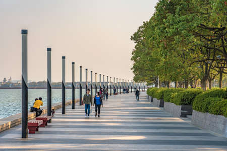SUZHOU, CHINA- NOVEMBER 05: View of a footpath on Jinji Lake in the financial district area on November 05, 2019 in Suzhouのeditorial素材