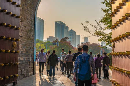 NANJING, CHINA - NOVEMBER 09: This is the entrance to Xuanwu Lake through the ancient city wall on November 09, 2019 in Nanjingのeditorial素材