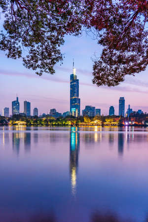 NANJING, CHINA - NOVEMBER 09: This is of the Xuanwu Lake nature and downtown city buildings on November 09, 2019 in Nanjingのeditorial素材