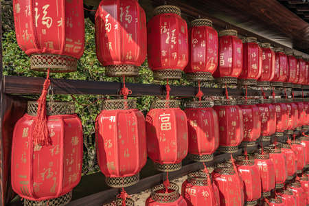 NANJING, CHINA - NOVEMBER 10: Traditional Chinese lanterns at Niushoushan buddhist temple on November 10, 2019 in Nanjingのeditorial素材