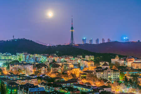 QINGDAO, CHINA - NOVEMBER 12: This is a Night view of the Qingdao TV Tower, a famous landmark building on November 12, 2019 in Qingdaoのeditorial素材