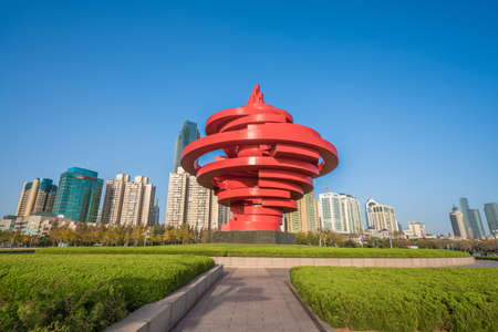 QINGDAO, CHINA - NOVEMBER 13: This is the May Fourth Square, a famous monument in the downtown financial distrist on November 13, 2019 in Qingdaoのeditorial素材
