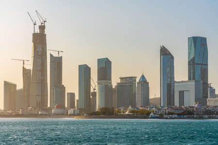 QINGDAO, CHINA - NOVEMBER 13: View of the Qingdao financial district skyline along the waterfront on November 13, 2019 in Qingdaoのeditorial素材
