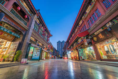 TIANJIN, CHINA - NOVEMBER 19: Night view of the Tianjin Ancient Culture Street, a popular shopping and tourist destination on November 19, 2019 in Tianjinのeditorial素材