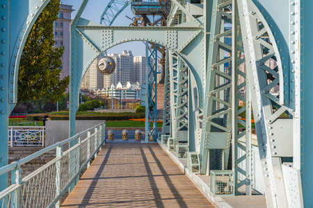 TIANJIN, CHINA - NOVEMBER 18: Structure of Jiefang Bridge, a famous landmark in the downtown area on November 18, 2019 in Tianjinのeditorial素材