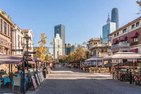 TIANJIN, CHINA - NOVEMBER 19: This is the Italian Style Street, a popular travel destination with restaurants and shops on November 19, 2019 in Tianjinのeditorial素材