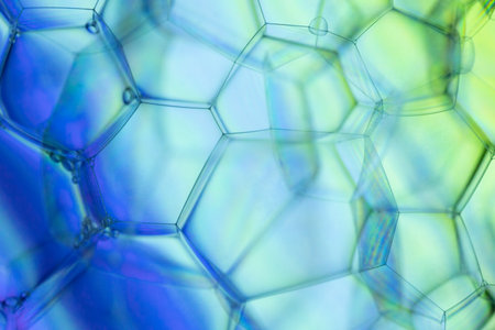 Bubble structure, gradient abstract background in green and blueの写真素材