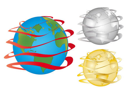 Globe wrapped up around a tape. In three colours.のイラスト素材