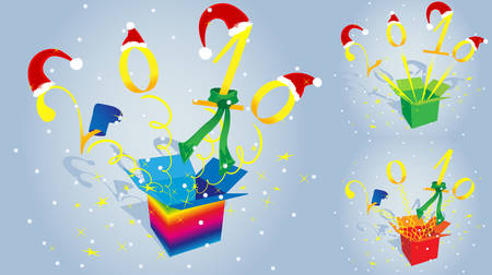 New Year's gift comes out of the box.のイラスト素材