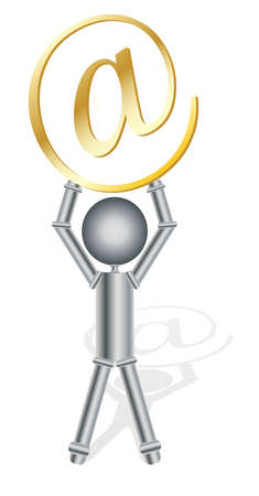 Illustration metallic man holds a sign of the Internet. Vector.のイラスト素材