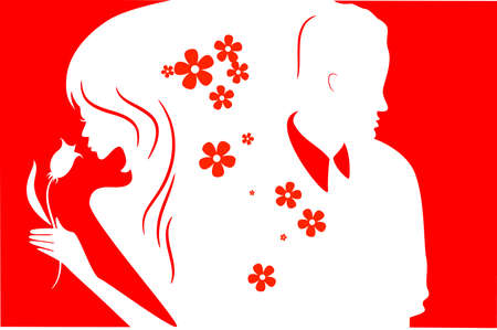 Silhouette of a man and a woman. Vector background.のイラスト素材