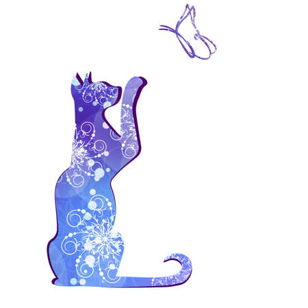 Black silhouette of cat. Vector illustration.のイラスト素材