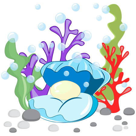 Marine cockleshell with a pearl on a sea-bottomのイラスト素材