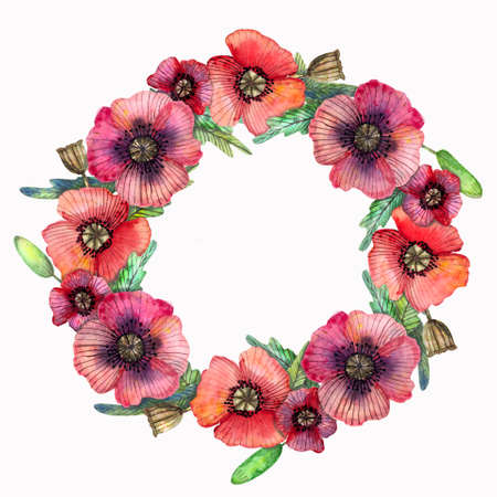 Watercolor floral wreath for design, invitation, greeting card. painted illustrationの写真素材