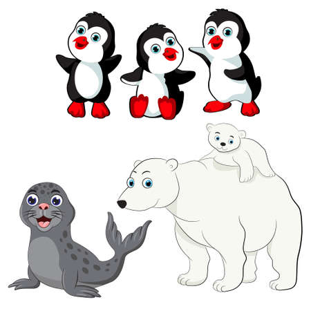 Set of hand-drawn arctic animals on a white background. vector illustrationのイラスト素材