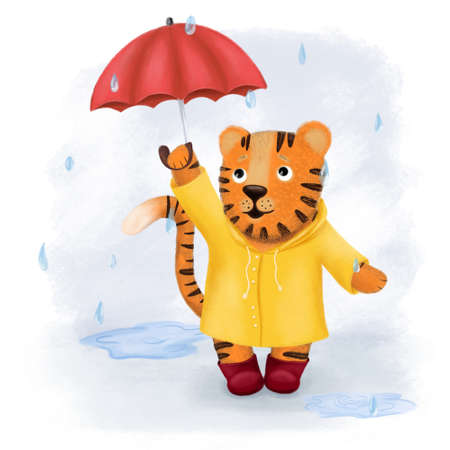 Happy Chinese new year greeting card 2022 with cute tiger in different season location for calendar. Animal holidays cartoon characterの写真素材
