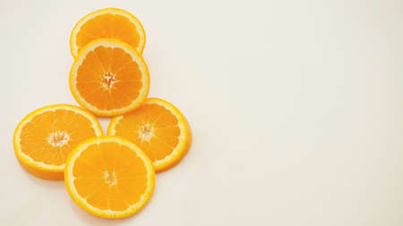 Four orange slices against a white background.