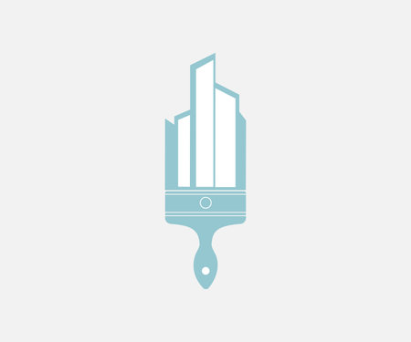 Building and paint brush icon. Flat design style. Vector illustration.のイラスト素材