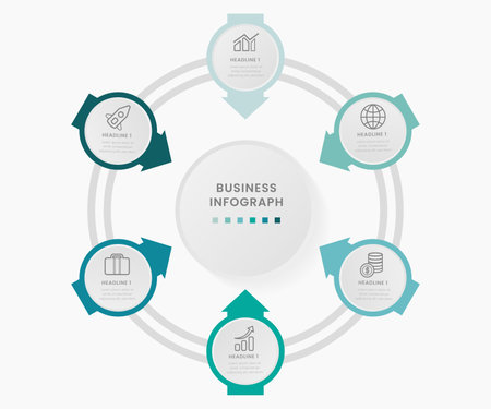 Infographic design template with place for your data. Vector illustration. 6 circlesのイラスト素材