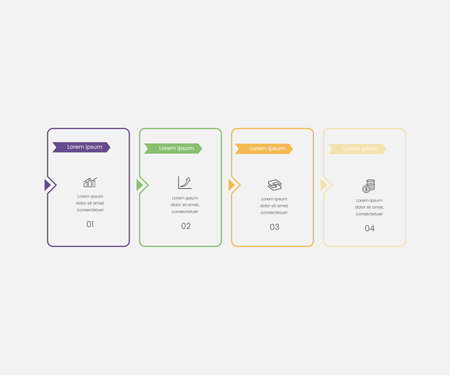 Business infographics template with 4 steps. Can be used for workflow layout, diagram, banner, webdesign. Vector illustrationのイラスト素材