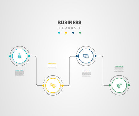 Business infographics options banner. Vector illustration can be used for workflow layout, diagram, number options, web design. 4 circle infographのイラスト素材