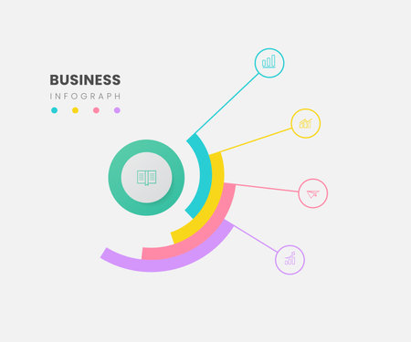 Line style infographic template with circles. 4 circle template, For content, diagram, flowchart, timeline infographics.のイラスト素材