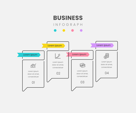 Business infographics template with 4 steps. Can be used for workflow layout, diagram, banner, webdesign. Vector illustrationのイラスト素材