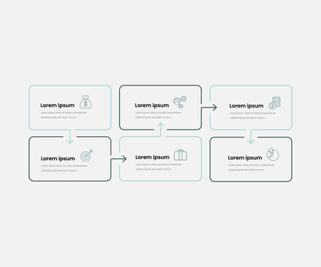 Infographic design template. Creative concept with 6 steps. Can be used for workflow layout, diagram, banner, webdesign. Vector illustrationのイラスト素材