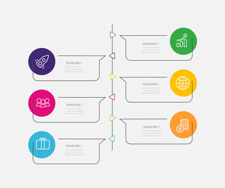 Business Infographic design template. Creative concept with 6 steps. Can be used for workflow layout, diagram, banner, webdesign. Vector illustrationのイラスト素材
