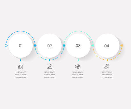 Infographic design template with icons and 4 options or steps. Can be used for workflow layout, diagram, banner, webdesign. Vector illustration, circle designのイラスト素材