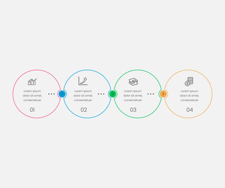 Set Of 4 Editable circles. Includes Symbols Such As Money, Bank Note, Payment And More. Can Be Used For Web, Mobile, UI And Infographic Design. 4 steps infographのイラスト素材