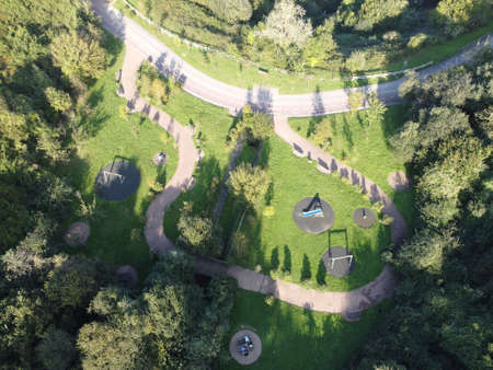 An aerial view of a large patch of some freshly cut, healthy, green grass.