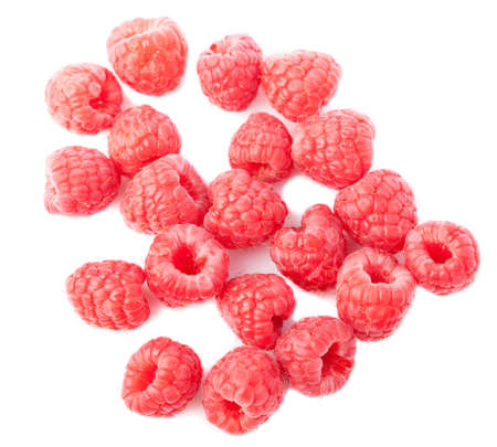 group of raspberries isolated on a white background