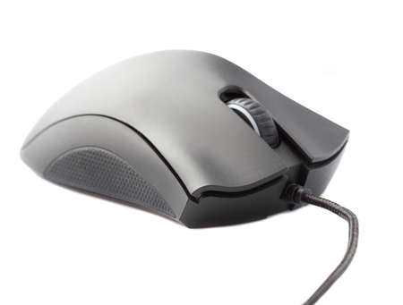 black computer mouse on a white background