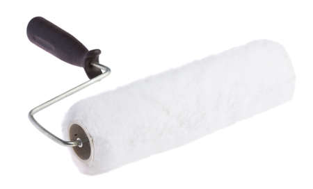 unused paint roller on a white backgroundの写真素材