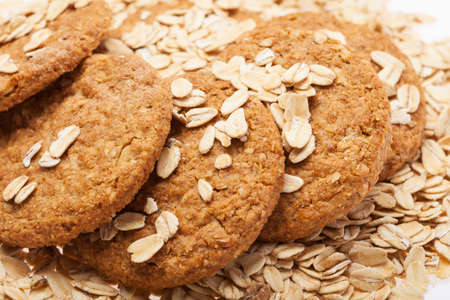 extreme close up oats and biscuit on a white backgroundの写真素材