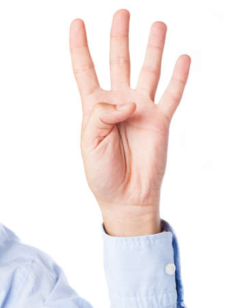 hand counting four on a white background