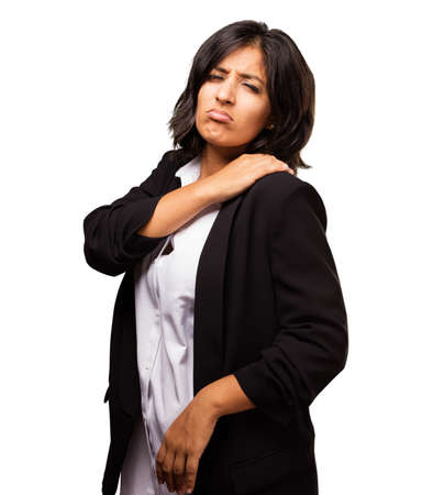 latin business woman feeling back acheの写真素材
