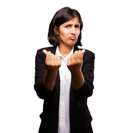 latin business woman doing poor gestureの写真素材
