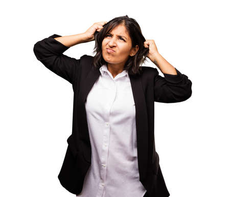 latin business woman stretching her hairの写真素材