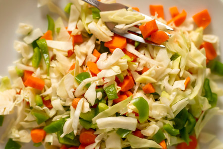 Vegetable salad with carrot, celery, onion, pepperの写真素材