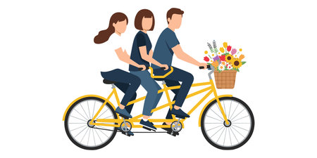 Couple riding a tandem bicycle. Vector illustration in flat style.のイラスト素材