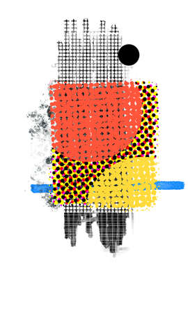 Abstract composition in mixed technique and textures on a white background. Digital artの写真素材