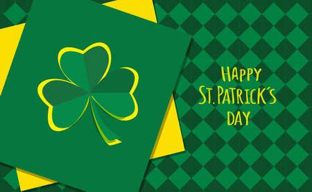 Saint PatrickÂ´s day background, greeting card with green paper cut cloves and rhombuses backgroundのイラスト素材