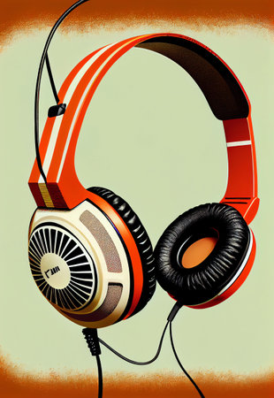 Retro style illustration of colorful headphone inspired in the seventies. Generative AIの素材
