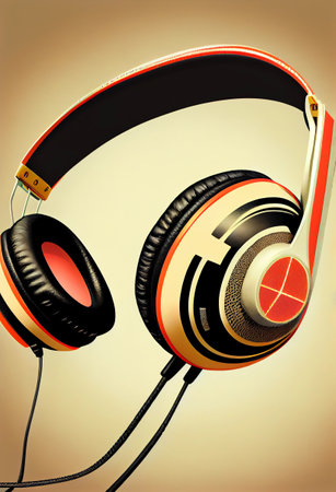 Retro style illustration of colorful headphone inspired in the seventies. Generative AIの素材