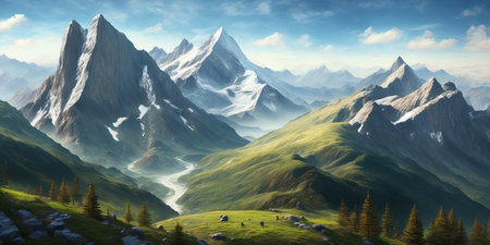 Fantastic panoramic view of the majestic mountain peaks.の写真素材