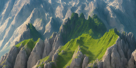 Panoramic view of the mountain range in the clouds. 3d renderingの写真素材