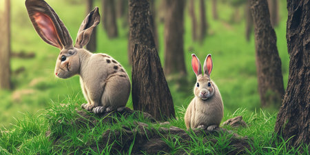 Rabbits in the forest. 3d rendering, 3d illustration.の写真素材